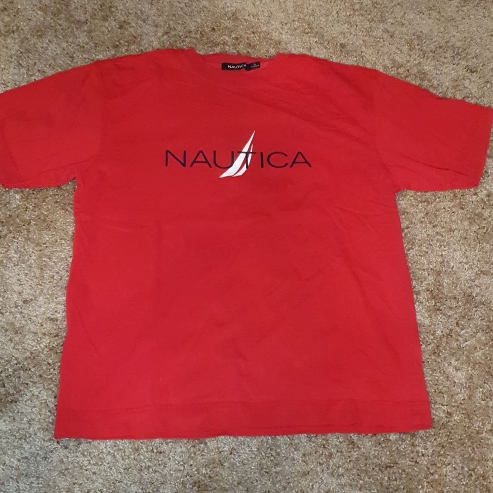 Vtg Nautica Spell Out Logo Shirt sz S